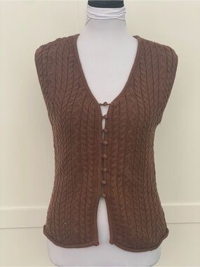 House of Harlow 1960 Brown Cable Knit V-Neck Button-Front Sweater Vest Medium